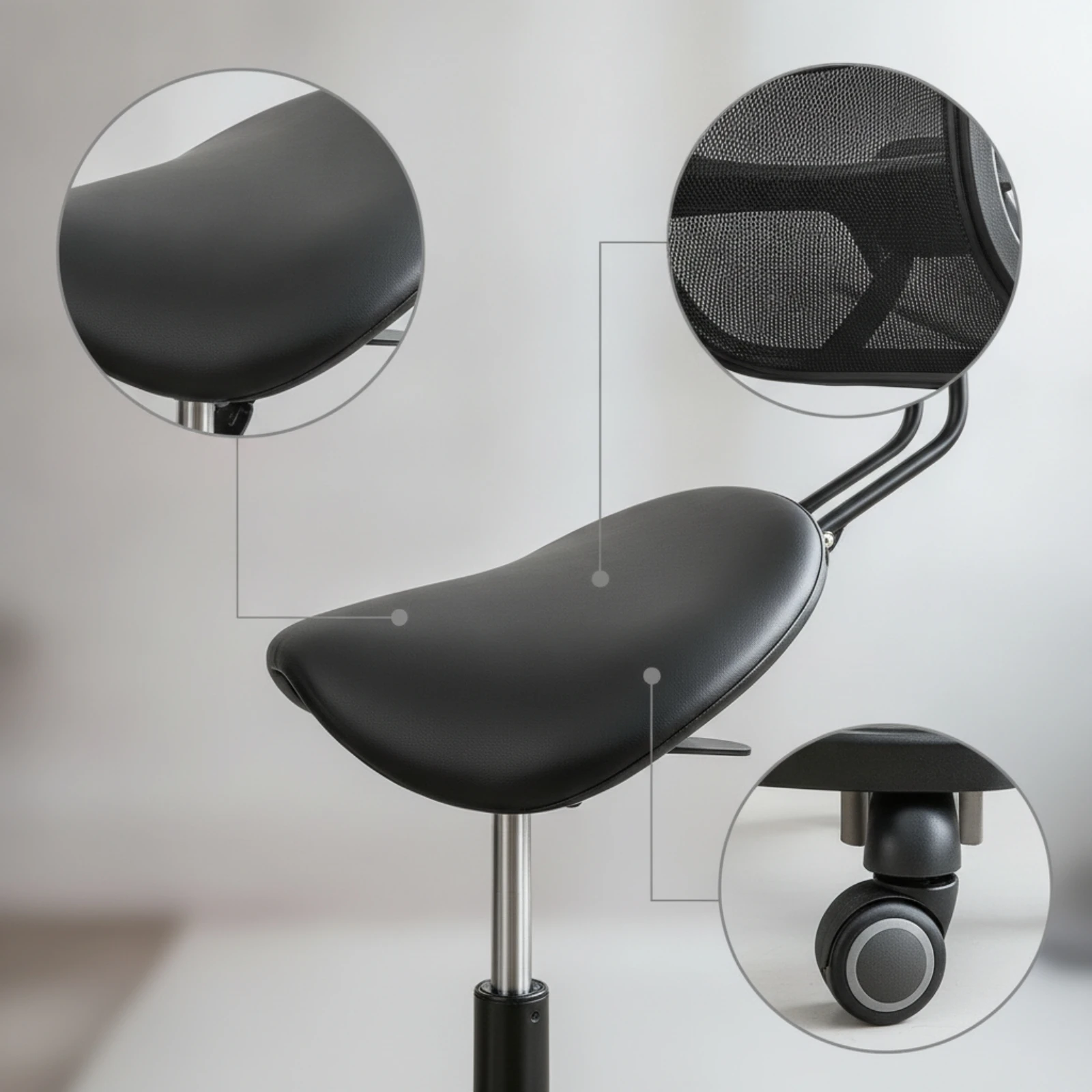 Saddle Stool with Wheels Height-Adjustable Stool with Backrest Furniture Heavy-Duty for Stylists, Salon, Medical Office view 6