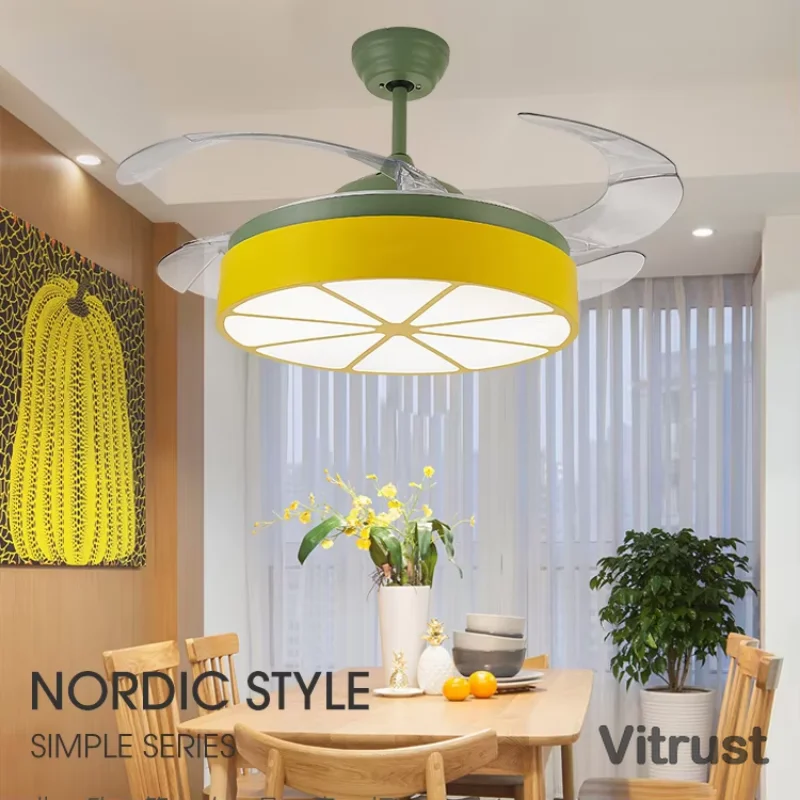 Fashion Ceiling Fan Light Nordic Modern Dinning Room Bedroom Restaurant Solid pendant fan with lamps with remote control