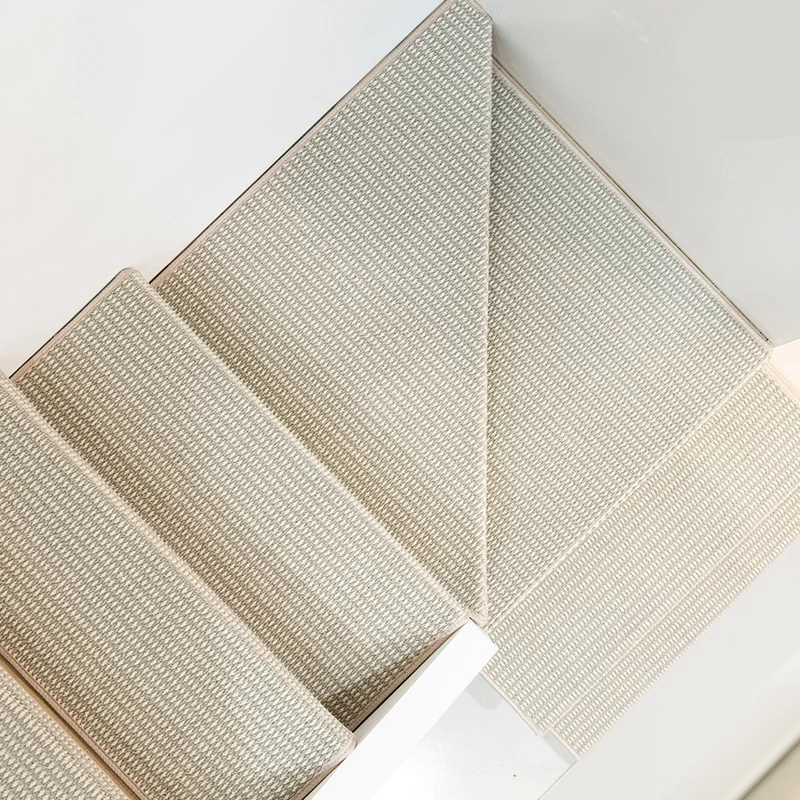 Pure Color Linen-Like Wooden Staircase Mat Self-Adhesive Anti-Slip Carpet Home Use Noise Reduction Stair Mat Modern Simple Style