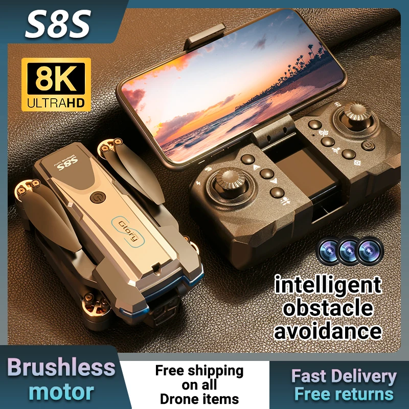 

S8S Brushless Motor HD Drone Obstacle Avoidance Three Camera Aerial Photography Folding Four Axis Aircraft Rc Aircraft Toy