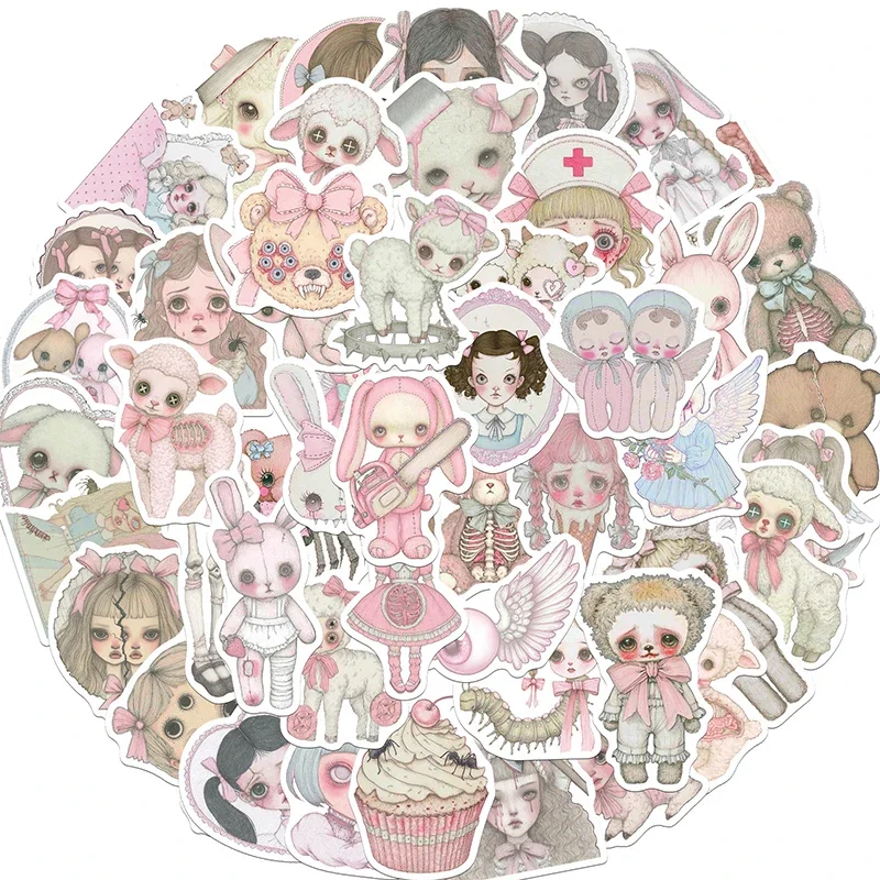 

50 шт. розовых жутких наклеек с девочками, готические ужасные граффити-стикеры, декоративные наклейки в стиле хоррор