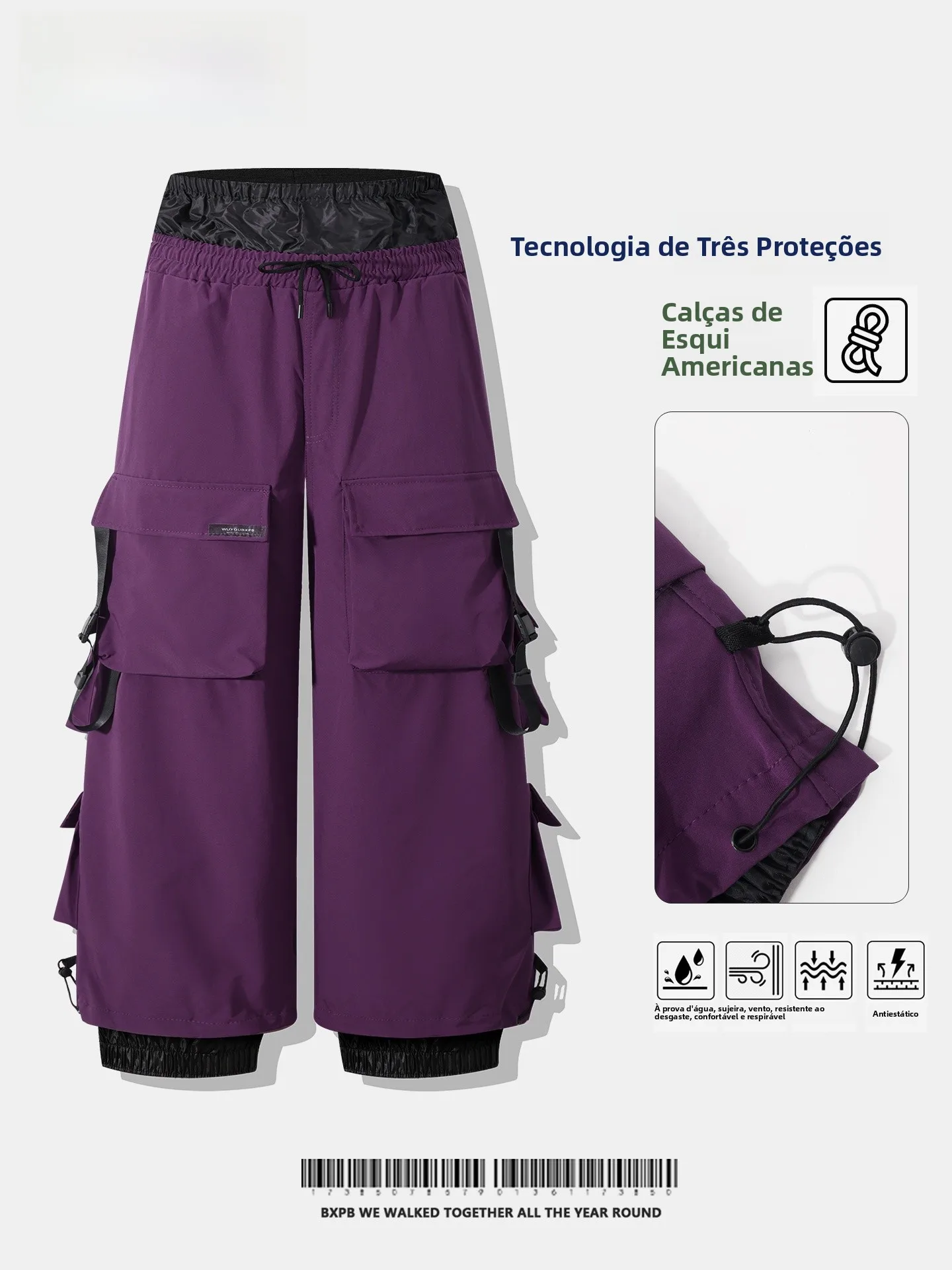 bxpb-american-style-heavy-duty-ski-pants-men's-women's-outdoor-work-clothes-multiple-pockets-windproof-waterproof-polyester-f
