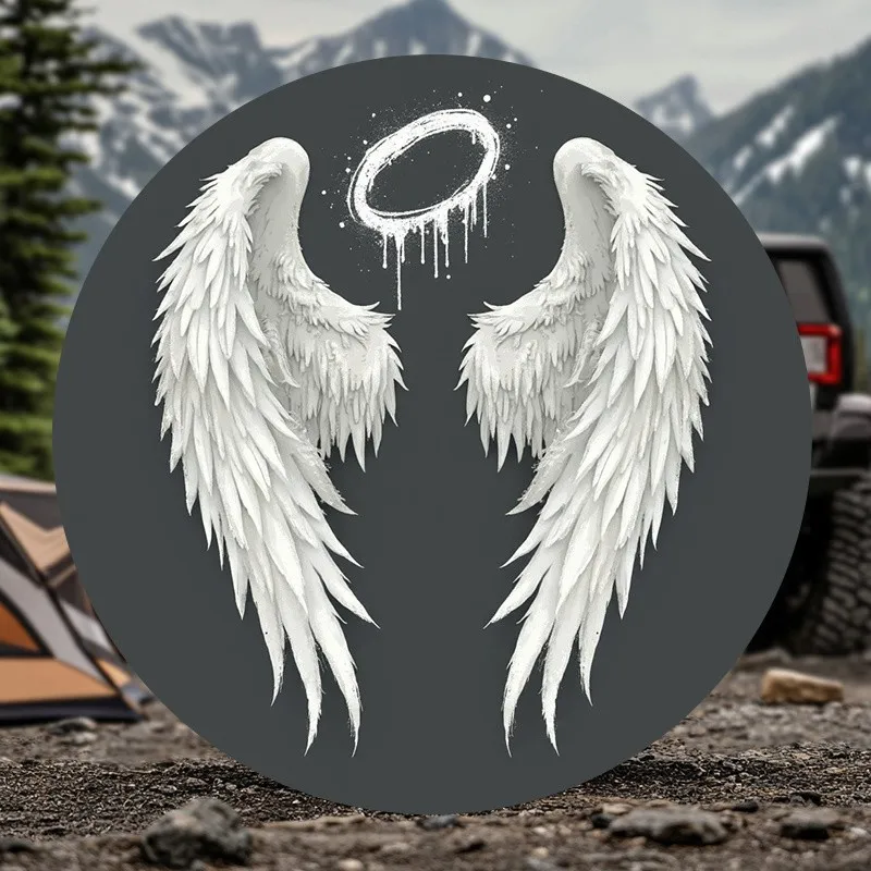 Graffiti Angel Wings Halo Print Car Spare Tire Cover Universal Protector for SUVs RVs Camping Vehicles