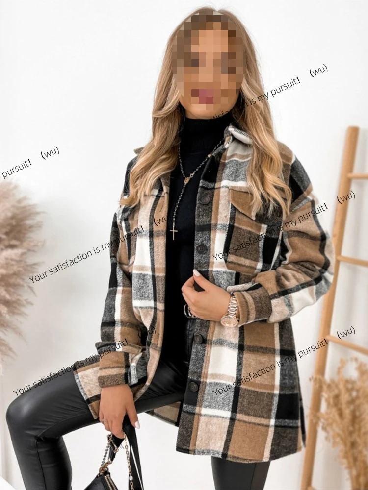 

ZOCI-женская мода, зимнее шерстяное пальто с длинными рукавами, повседневная куртка, клетчатая рубашка с принтом, женская шерстяная куртка, верхнее пальто, новый продукт