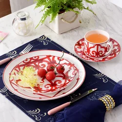 Fish Coffee Cup With Saucer Ceramic Mug Full Set Western Dishes Espresso Cup Gold Round Shape Steak Plate Wedding Dinner Cutlery