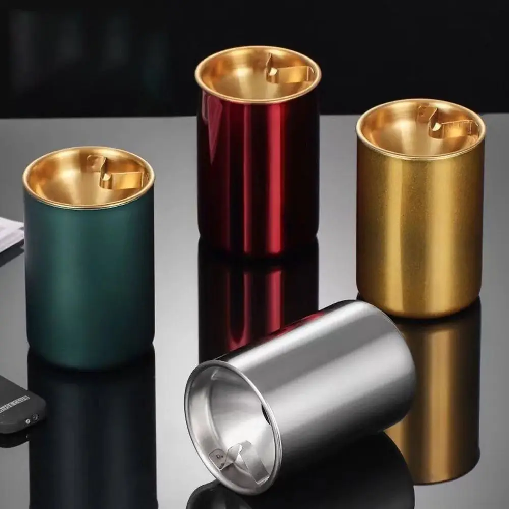 

Высококачественная пепельница из нержавеющей стали, многоцветный круглый держатель для пепла с крышкой, анти-летающая пепельница, сигаретная чашка для офиса