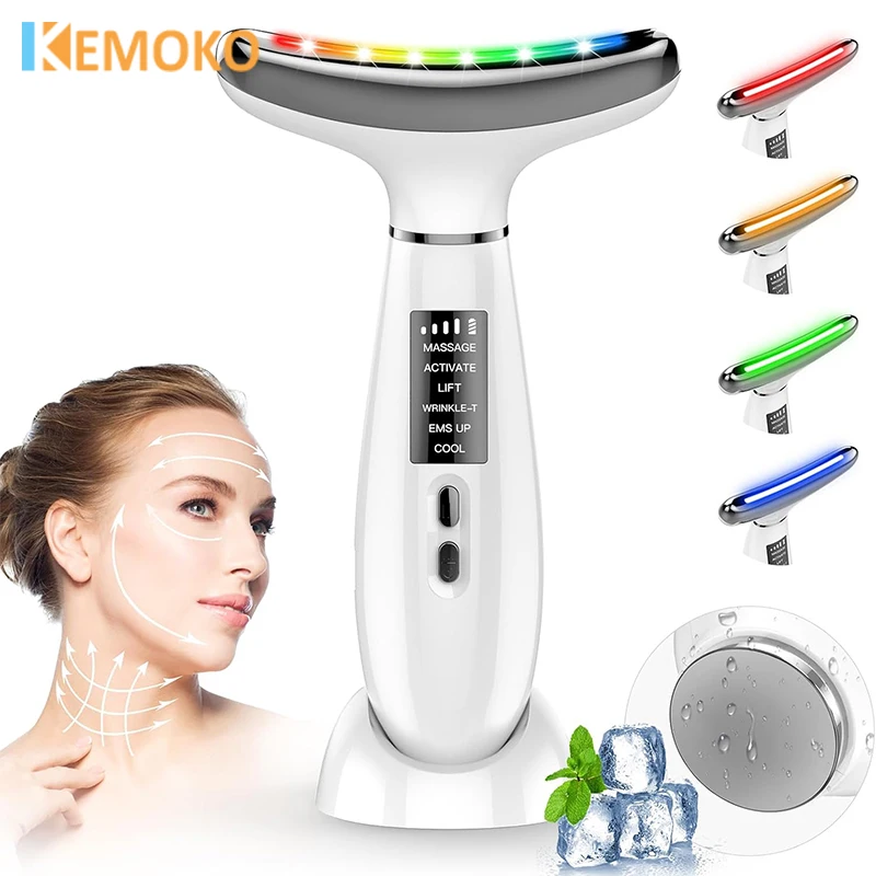

EMS Neck Facial Massager Lift 4 Colours LED Photon Therapy Vibration Hot&Cool Anti Wrinkles Tightening Face Beautify Care Device