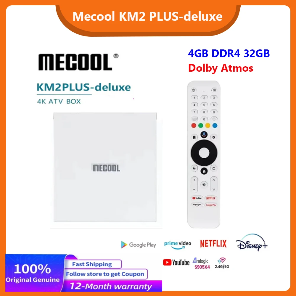 

Genuine 2024 DDR4 4GB 32G MECOOL KM2 Plus Deluxe Android 11.0 TV Box 4K Amlogic S905X4 Dual WiFi6 BT6 Dolby Atmos Audio TV BOX