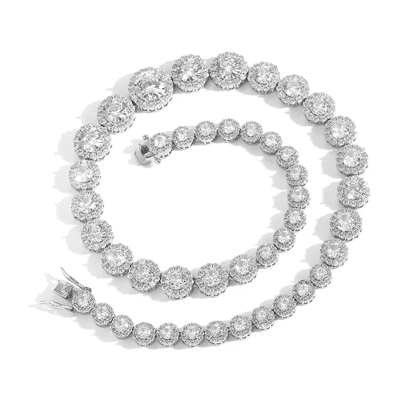 

Hip Hop 5A+ CZ Stone Paved Bling Iced Out Gradient Size Flower Tennis Link Chain Necklaces for Men Women Unisex Rapper Jewelry