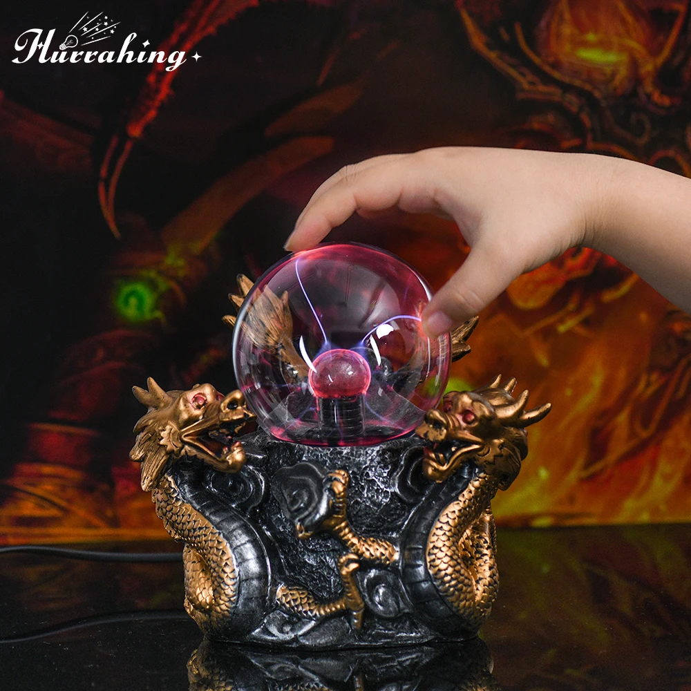 Hurrahing China Golden Dragon Plasma Lamp 4-Inch Atmospheric Night Light Desktop Decor Halloween Gift Sale