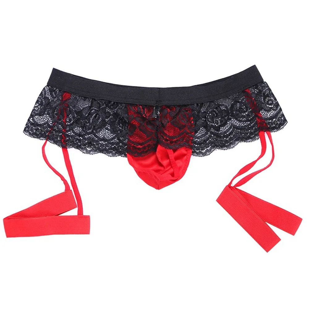 Mens Sissy Underwear Lace Thong Enhance Pouch Bikini Briefs Pants Underwear Pouch Panties Breathable Sex Briefs Porn Plus Size