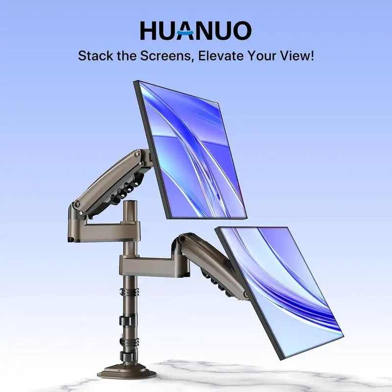 

HUANUO Stackable Dual Monitor Arm - Adjustable Gas Spring Monitor Mount, Monitor Stand Hold up to 32" with 19.8 lbs Max Weight