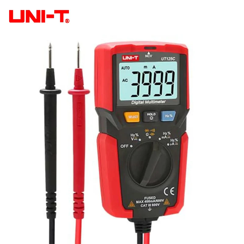 UNI-T UT125C Mini Pocket Digital Multimeter Temperature Tester Resistor Capacitor Frequency Diode NCV Test Low Voltage Display