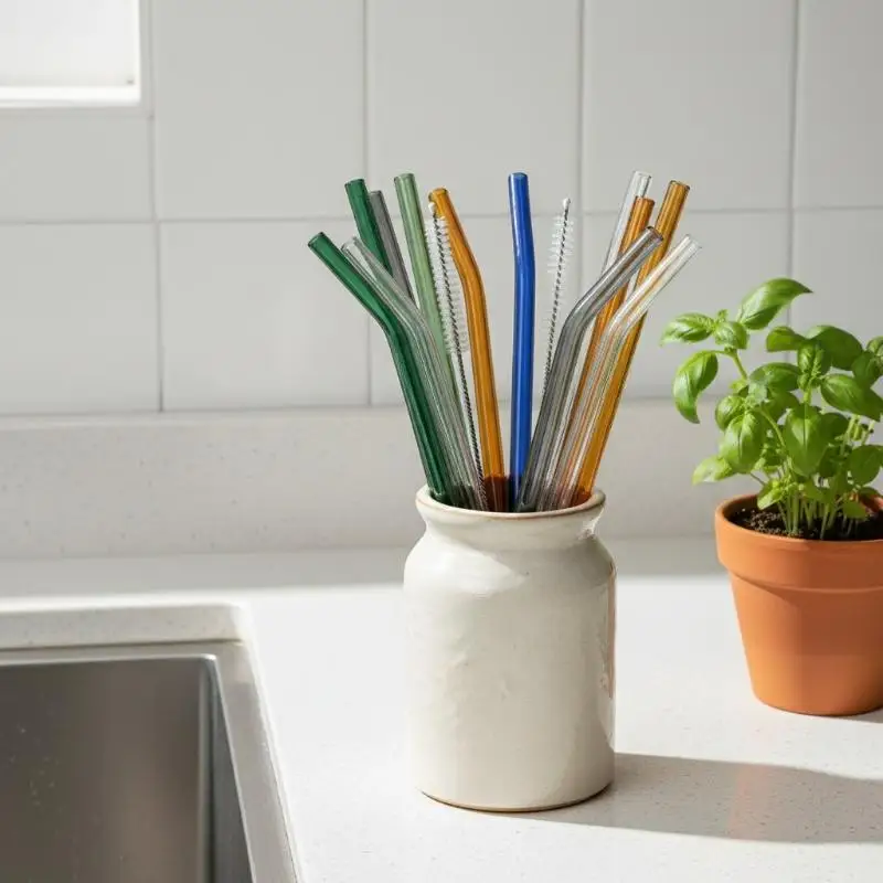 Reusable Glass Straws Eco-friendly Drinking Straws For Smoothie Milkshakes Tea Juice Cocktail Straw With Brush Multi-Color Mixed