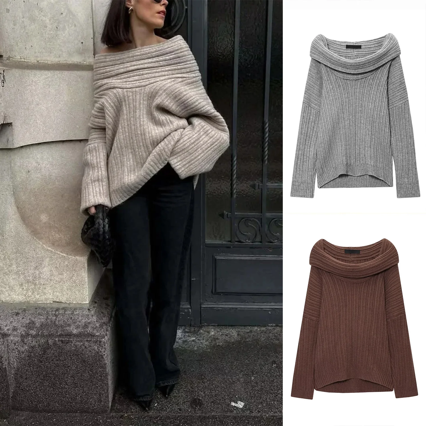 

Удобный повседневный вязаный свитер с очками, женский свободный крой, длинный свитер из полиэфирного волокна, осеннее новое поступление