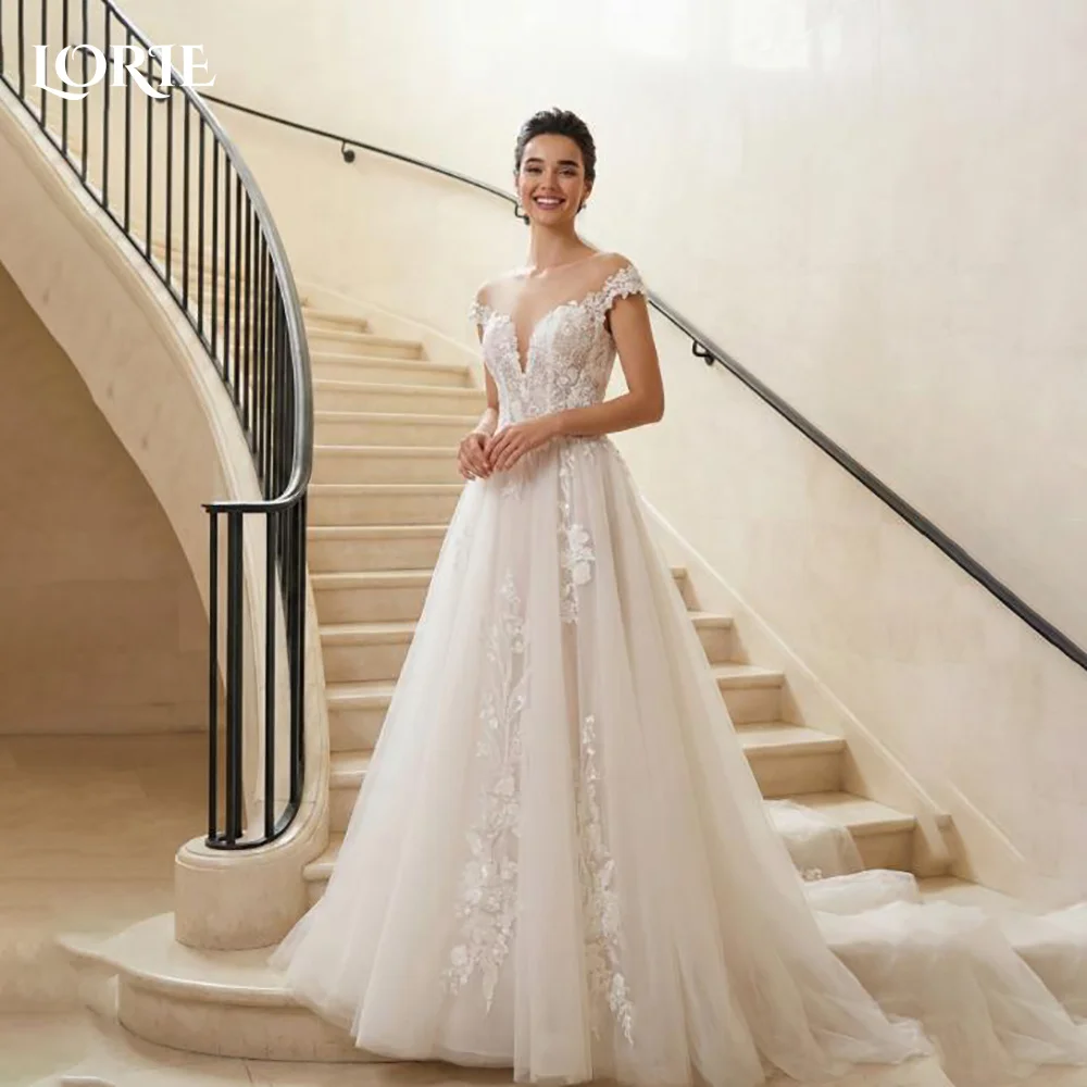 LORIE Lace Wedding Dress 3D Flower Off Shoulder Appliques A Line Sweetheart Bride Bridal Dress Backless Customized Boho Dresses