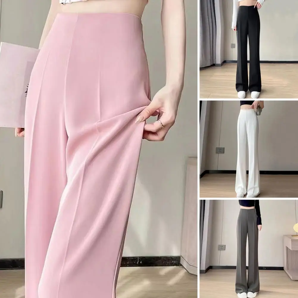 

Women Summer Suit Pants High Waist Straight Wide Leg Long Trousers Solid Color Slight Flared Casual Pants Workwear