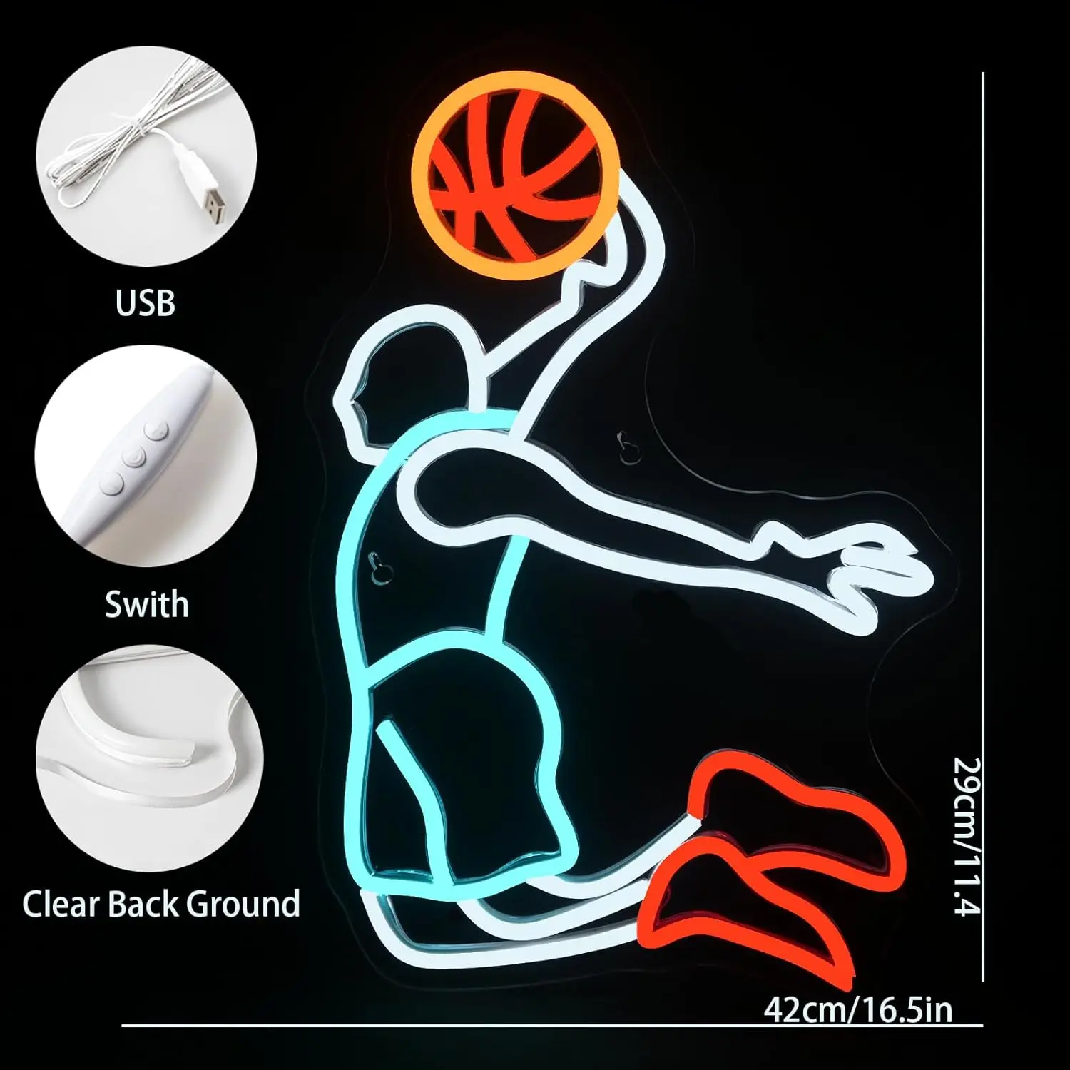 Imagem -06 - Basketball Neon Signs Luzes Led Decoração do Quarto Homem Caverna Futebol Clube Bar Wall Decor Presente para Teen Room Fãs