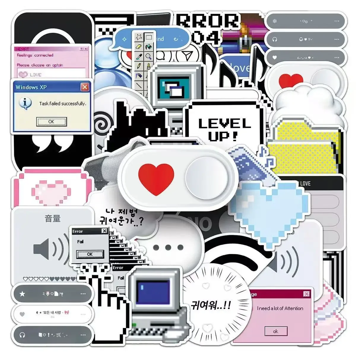 50Pcs Retro Pixel Cyber Y2K Sticker Pack, Vintage Windows XP UI & Black Cat Aesthetic Decals for Laptop, Phone Case & DIY Decor view 5