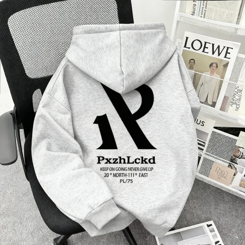 

Men's High Street RP Letter Print Hoodie Heavyweight Pullover Back Graphic Design Streetwear Sweatshirt Trendy Casual Top