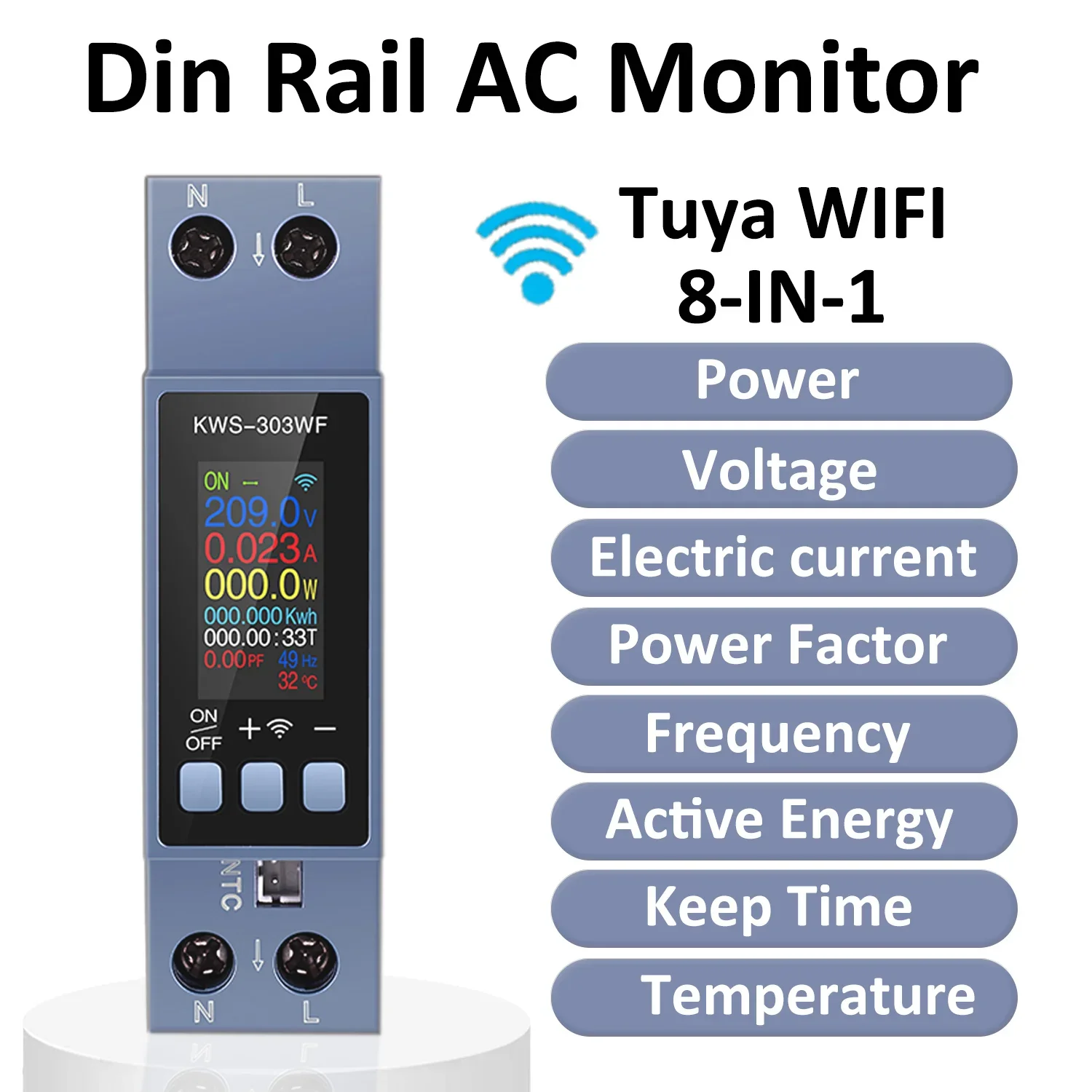 AC100-290V/40A Din Rail AC Monitor Multi-function Energy Power Voltage Current Power Factor KWH Meter Electric Frequency Meter