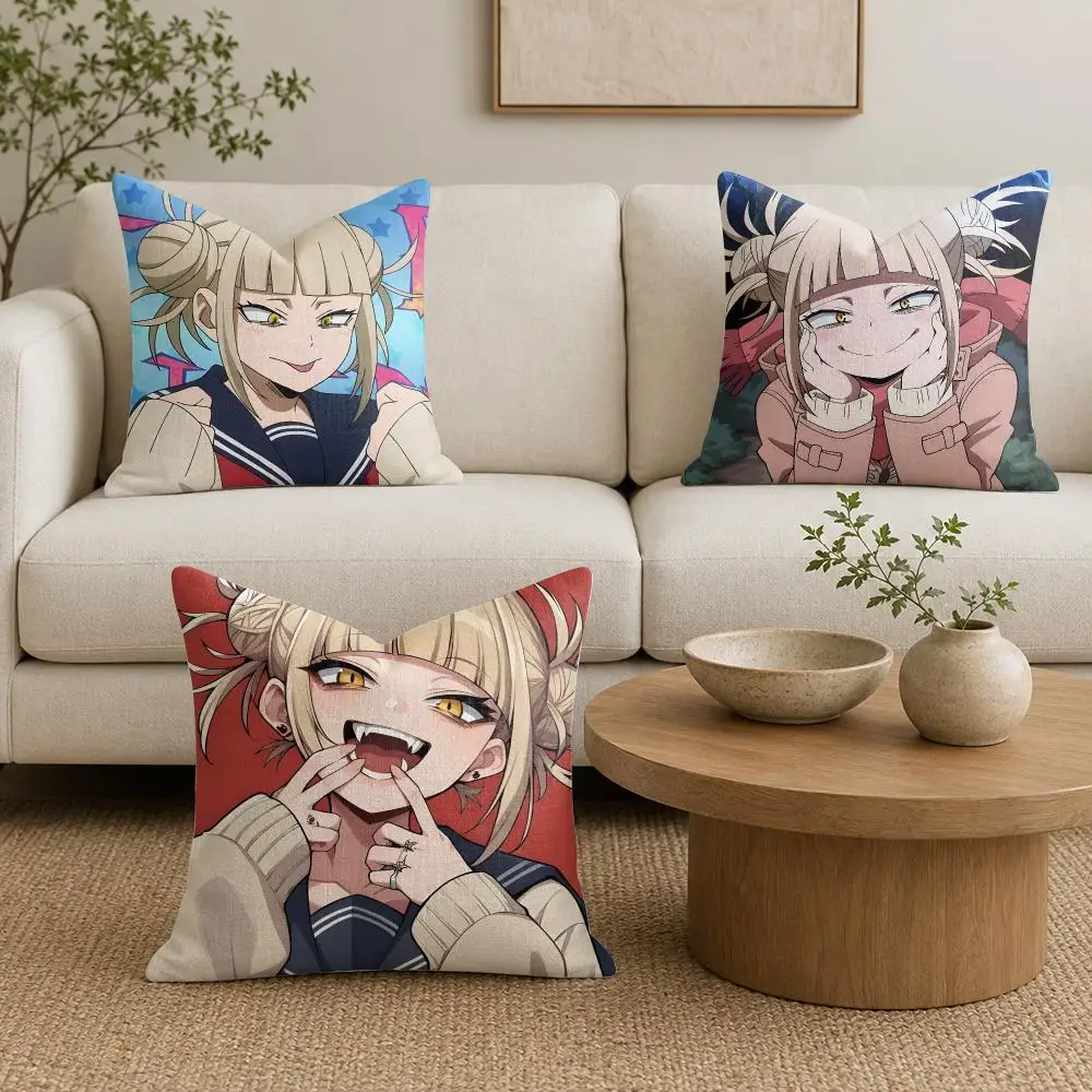 My Hero A-Academia H-Himiko Toga Cushion Cover Natural Linen Organic Fabric Double-Sided Printing Sofa Home Decor Pillow Cover