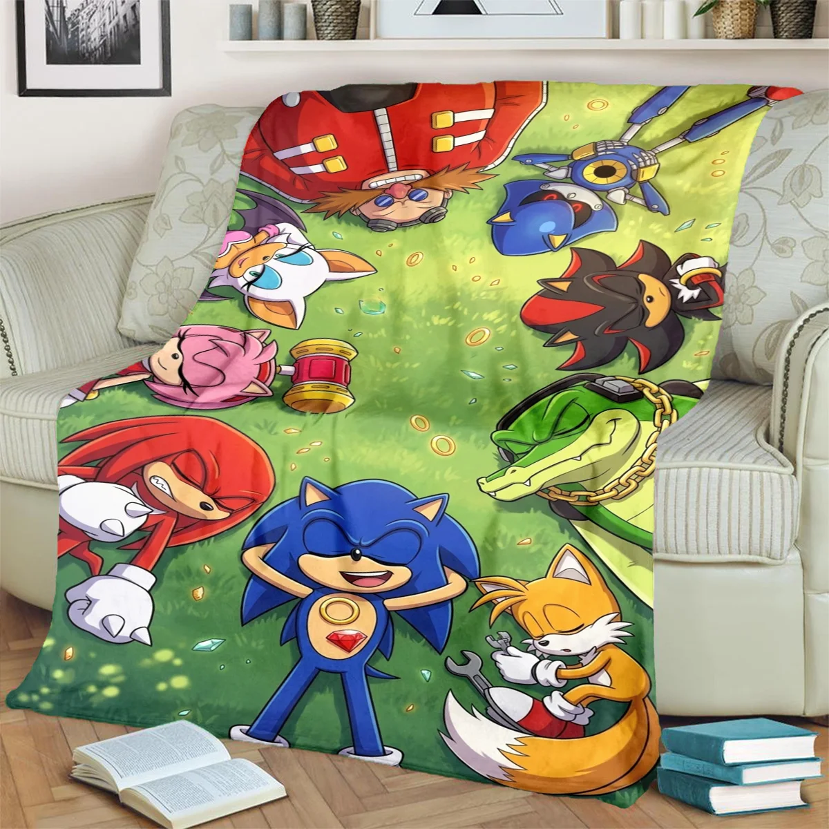 Sonic the Hedgehog Print Flannel Blanket  Warm  Comfortable for Travel, Bedrooms, Chairs, Sofas, Beds, Picnics-kwq185