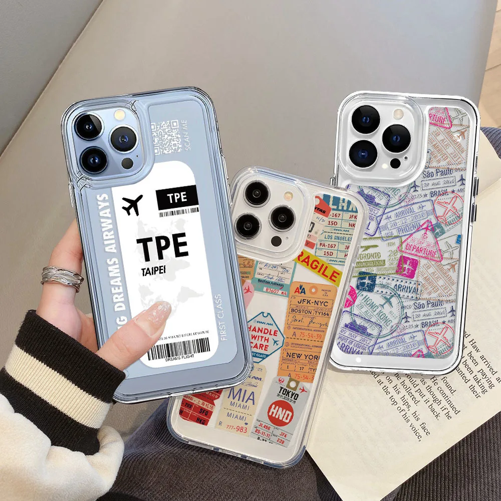 Airline Ticket Barcode Label Crystal Clear Case For iPhone 13 11 14 Pro Max 12 XS Max X XR Cases Luxury Shockproof Soft Cover