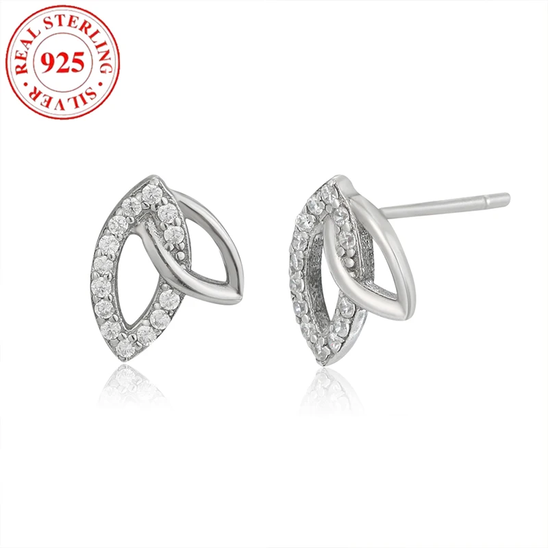 

925 sterling silver with diamond leaf ladies earrings hypoallergenic simple earrings for women fashion exquisite jewelry