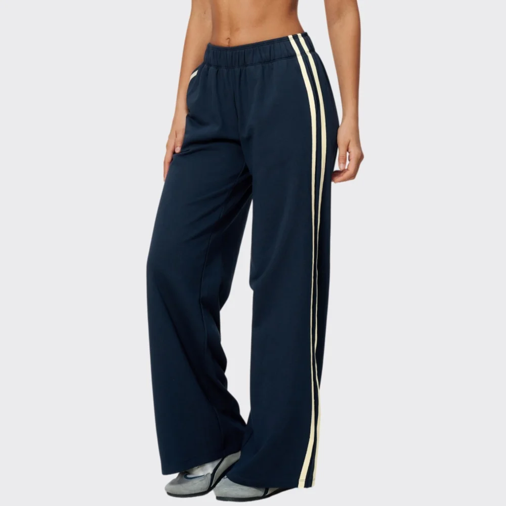 Yoga Pants Women Fitness Contrast Side Stripe Pockets Sports Pants Breathable Loose Trousers Workout Pilates Running Leggings