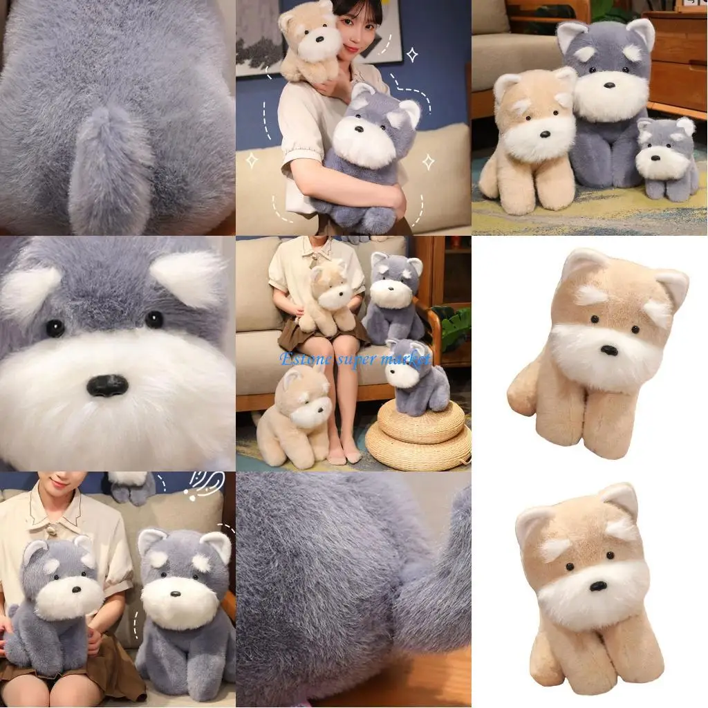 

090B Plush Toy Schnauzer Dog Doll Stuffed Pillow Home Decors Lovely Cuddly Doll Stuffed Animal Kids Comforting Plush Dolls