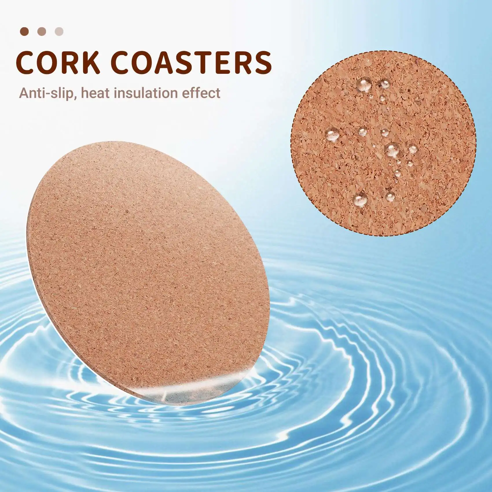 Auto-adesivo Coasters Cortiça, Folhas de Cortiça, DIY Artesanato Suprimentos, Redondo, 60 pcs