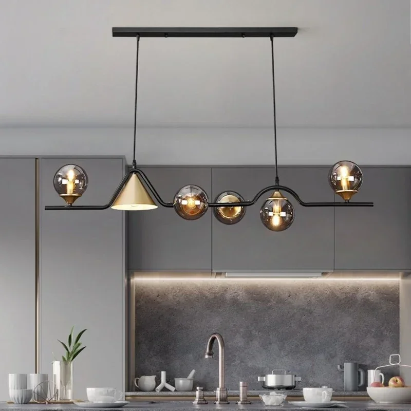 Nordic Glass Ball Long Led Pendant Lights Lustre Living Dining Room Chandeliers Lighting Home Decor Kitchen Bar Hanging Lamps