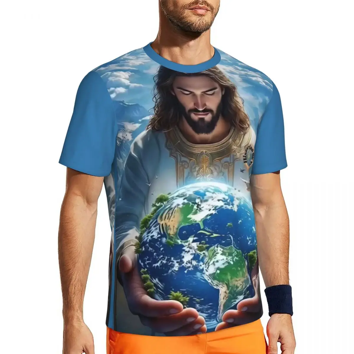Gym T-Shirt For Male Jesus Embrace The Earth T-Shirts Trending Summer Tee Shirt O Neck Streetwear Graphic Clothes Birthday Gift