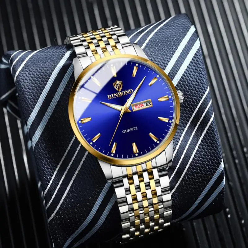 แบรนด์หรูนาฬิกาบุรุษแฟชั่นธุรกิจนาฬิกาควอตซ์สำหรับผู้ชายสแตนเลสกันน้ำนาฬิกาข้อมือ-