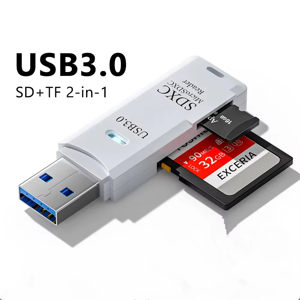 USB 3.0 SD TF Card Reader 2 in 1 High Speed Smart Cardreader Adapter for PC Laptop Notebook Computer Camera Car Mounted