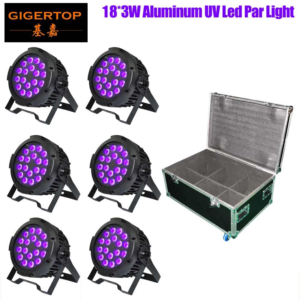 

6in1 Roadcase Pack 18x3W Professional UV DJ Dance Party BLACK LIGHT Bright Glow No Waterproof Silent Par Cans Pure Purple Color