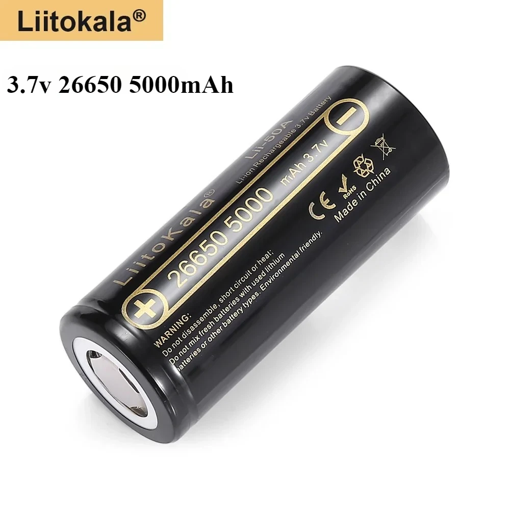 LiitoKala 26650 Battery 5000mAh 3.7V Rechargeable Li-ion Batteries for Flashlight LED Torch DIY Power Tools Solar Light