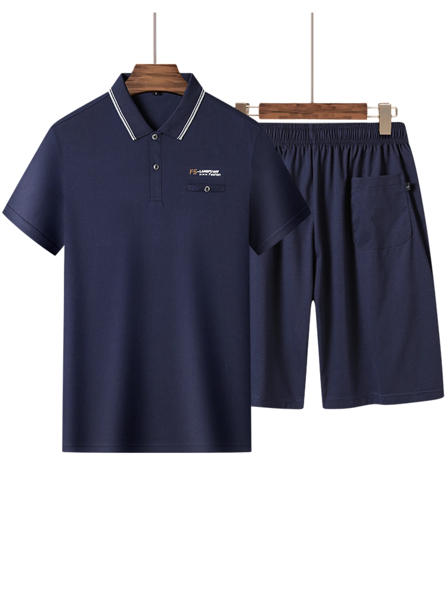 

Летний повседневный спортивный костюм из чистого хлопка для мужчин среднего возраста: футболка с коротким рукавом и шорты, комплект из двух предметов, удобный и дышащий.