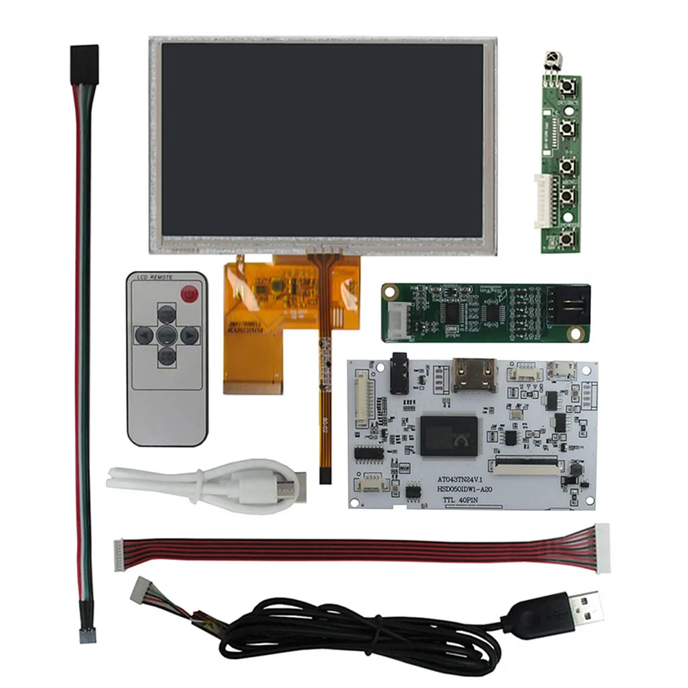Layar Tampilan LCD 4.3 Inci 480*272, Panel Sentuh Resistif, Kit Papan Kontrol Driver Kompatibel dengan HDMI Audio Layar Sub Raspberry Pi
