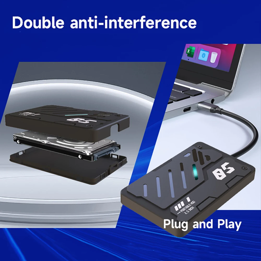 SATA III HDD 2.5인치 하드 드라이브 기계식 외관 RGB 게이밍 HDD 3D NAND 외장 스토리지 (PC, Mac 데스크탑, 노트북, PS5, Xbox용)