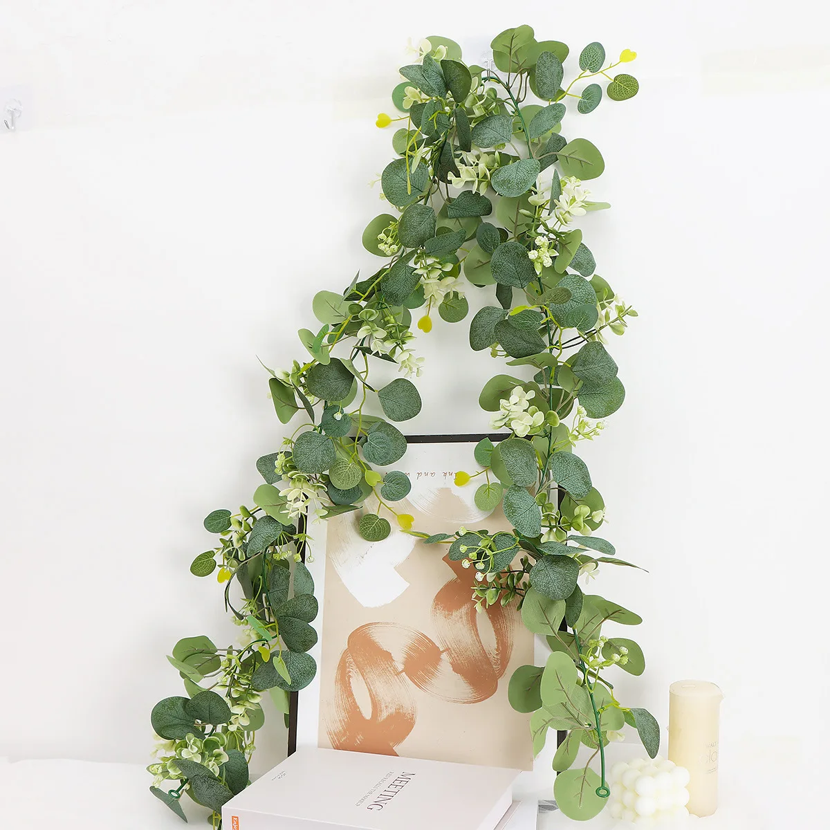 1pc Artificial Eucalyptus Leaves Greenery Garland Faux Plant Spring Vines with White Flowers Berries for Wedding Home Party Deco
