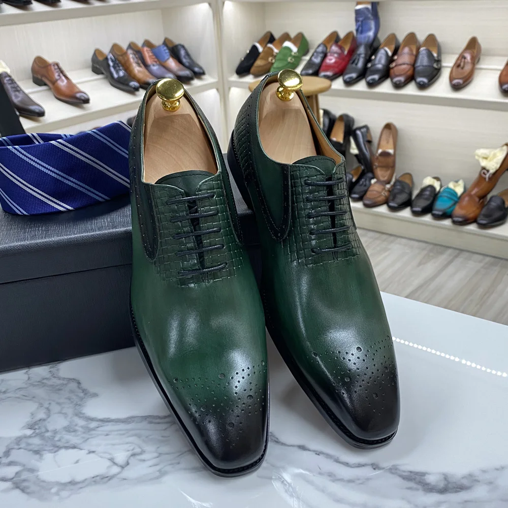Maat 6 tot 13 Heren Oxford-kledingschoenen Echt leer Handgemaakte groene veterschoenen Brogue Klassieke feestbruiloft Formele schoenen voor heren