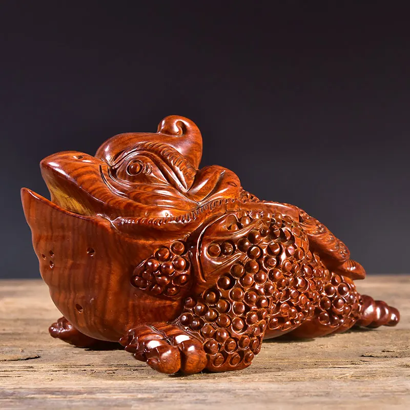 Rosewood Wood Carving Golden Toad Ornaments Solid Wood Toad Home Shop Opening Decoration Rosewood Craft Gift