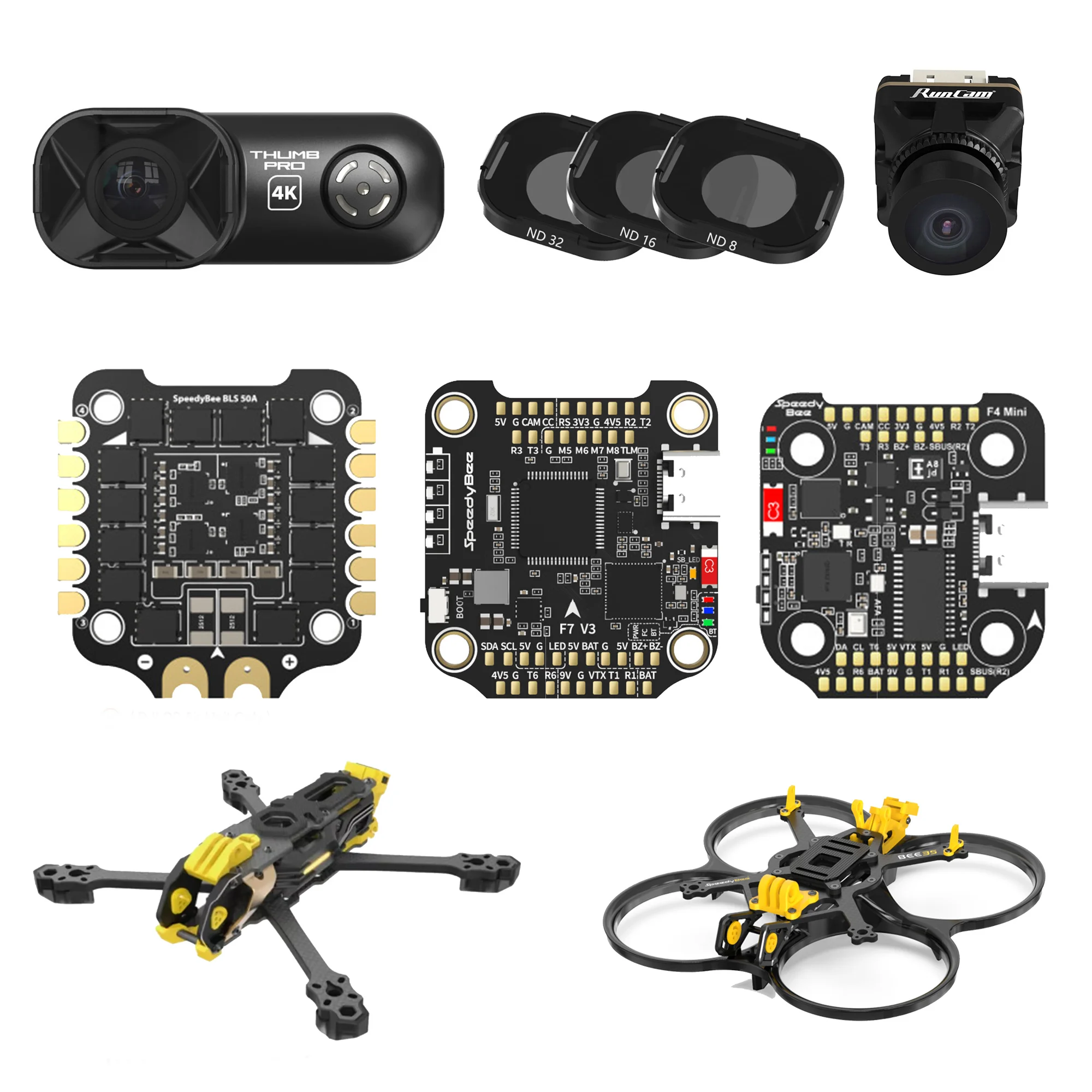 

SpeedyBee F405 BLS 50A ESC / V4 BLS 55A STACK / Bee35 3.5 Frame / RunCam Thumb Pro V2 4K HD / Filter