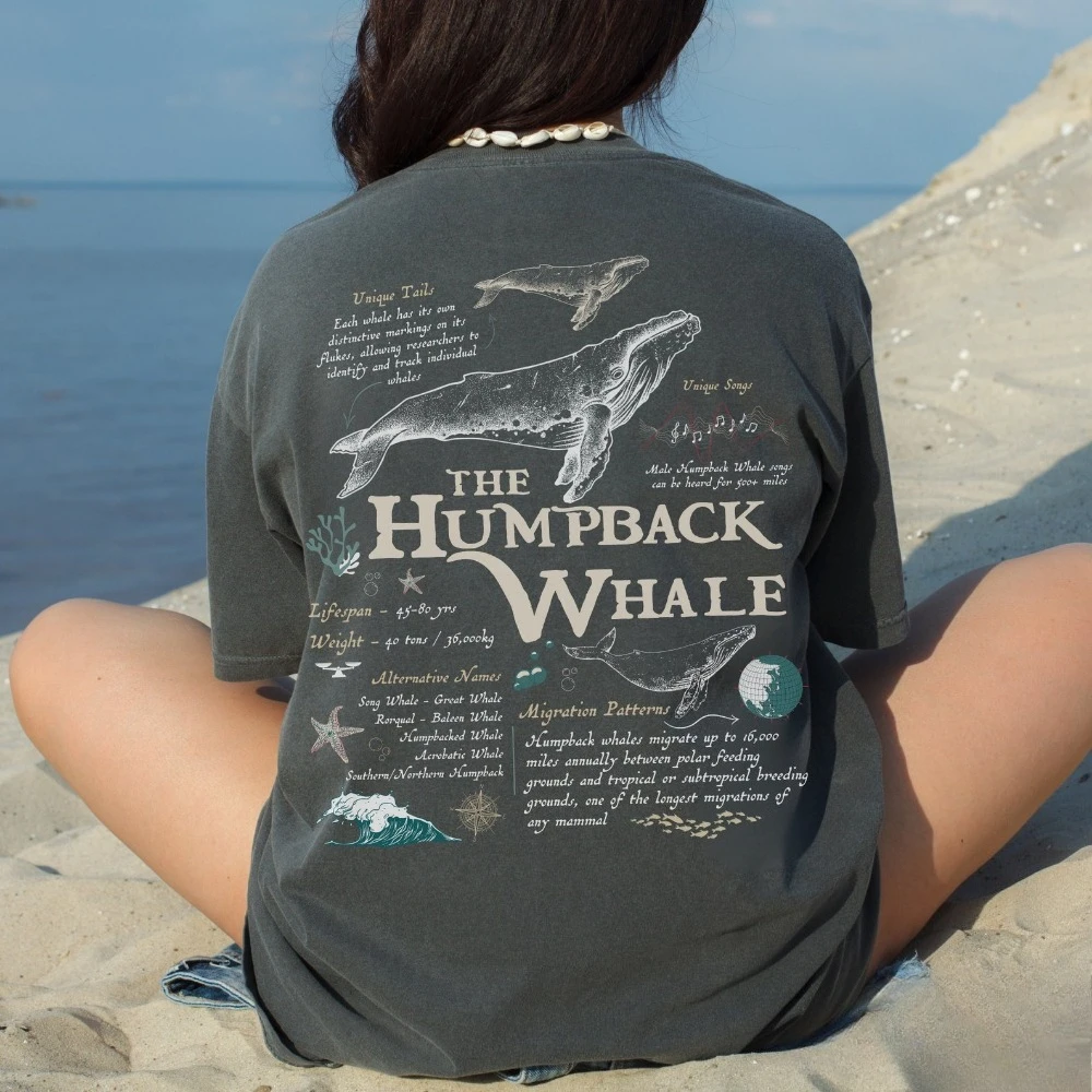 Vintage Humpback Whale Facts TShirt Retro 90s Y2K Oceancore Aesthetic Marine Wildlife Biology Clothes Cute Boho Summer Beach Top