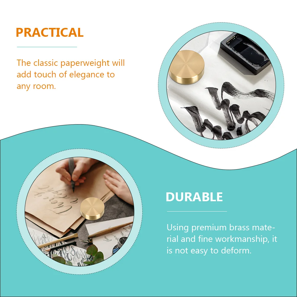 

Brass Paperweight for Calligraphy Round Desktop Metal Letterweight Office Supplies Waterproof Corrosion Resistant Easy Clean