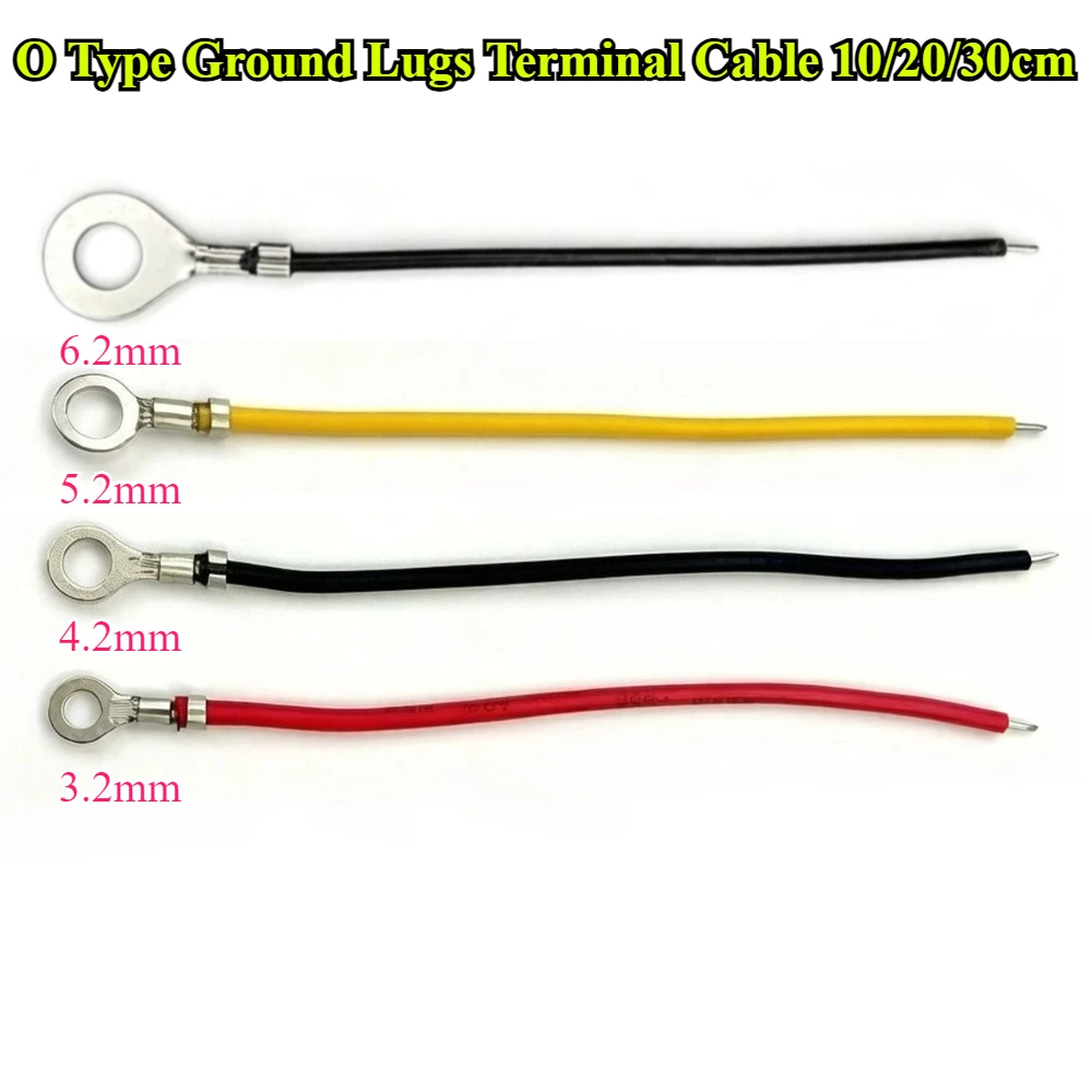 3.2/4.2/5.2/6.2mm O Type Ground Lugs Terminal Cable 10/20/30cm Cold-Pressed Copper Tab Wiring Nose Wire Lug Crimp Wire Connector