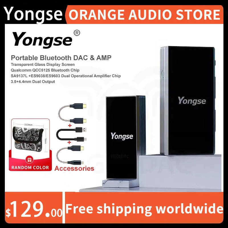 Yongse ชิปเครื่องขยายเสียงระบบ DAC & amp + ES9038/ES9603บลูทูธแบบพกพา YS-B1 3.5 + 4.4มม. เอาต์พุต QCC5125ชิป BT