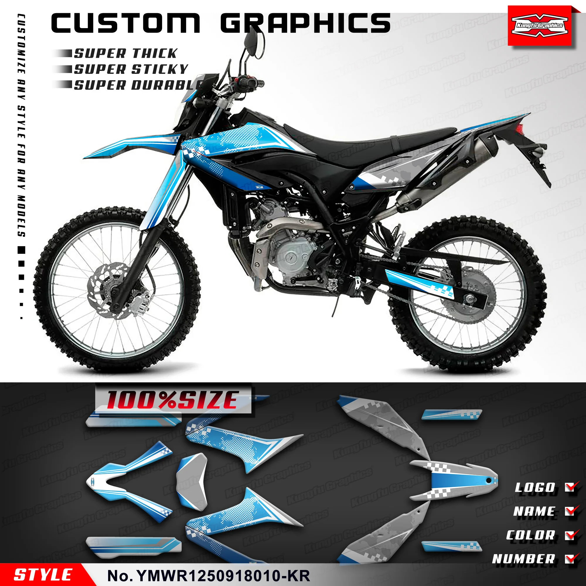 

KUNGFU GRAPHICS Sticker Kit Graphics Kit for Yamaha WR125R WR125X WR125SM WR155R 09 10 11 12 13 14 15 16 17 18,YMWR1250918010-KR